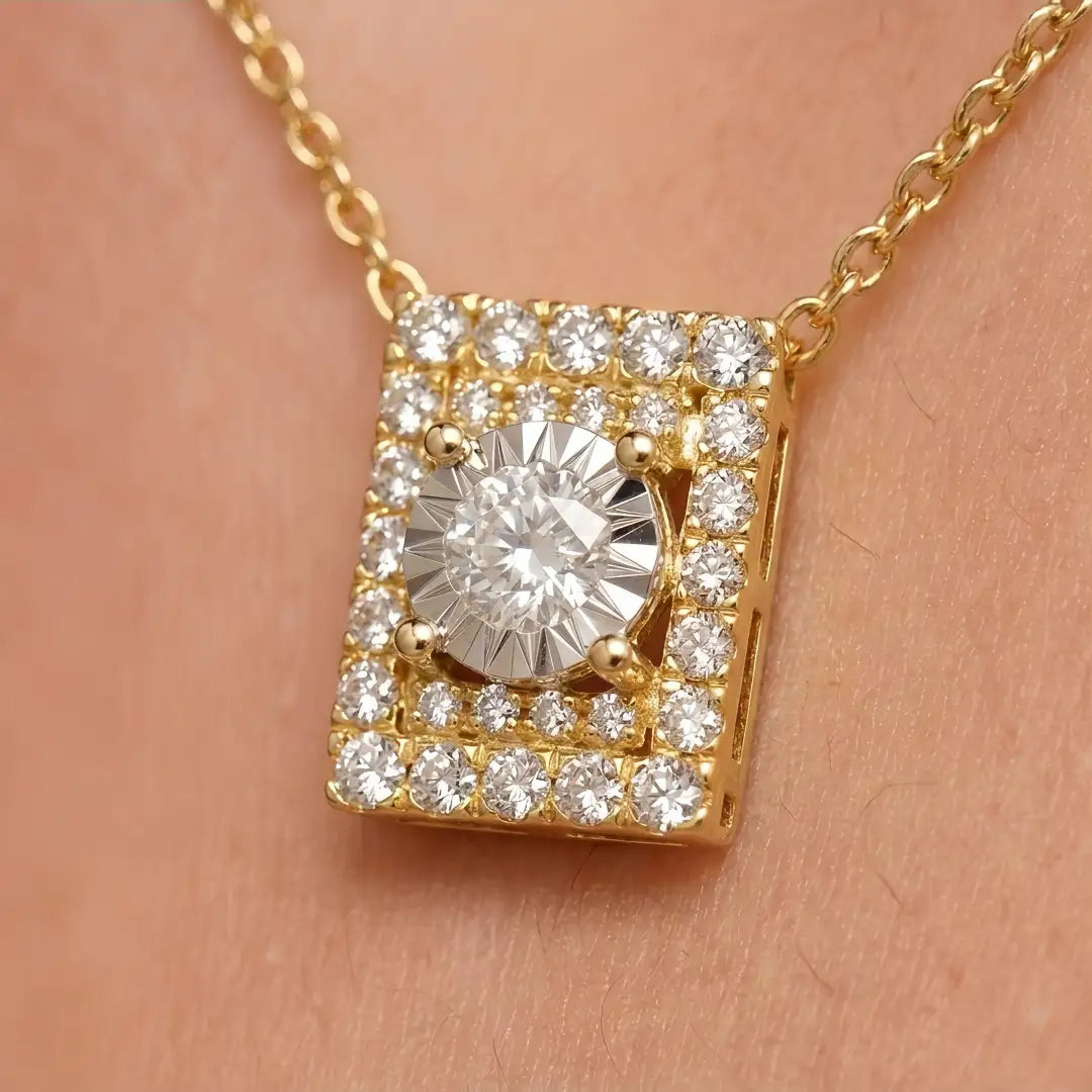 Radiant rectangle lab grown diamond pendant necklace in white gold tone