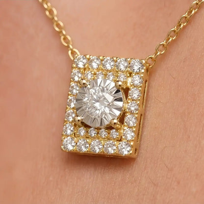 Radiant rectangle lab grown diamond pendant necklace in white gold tone