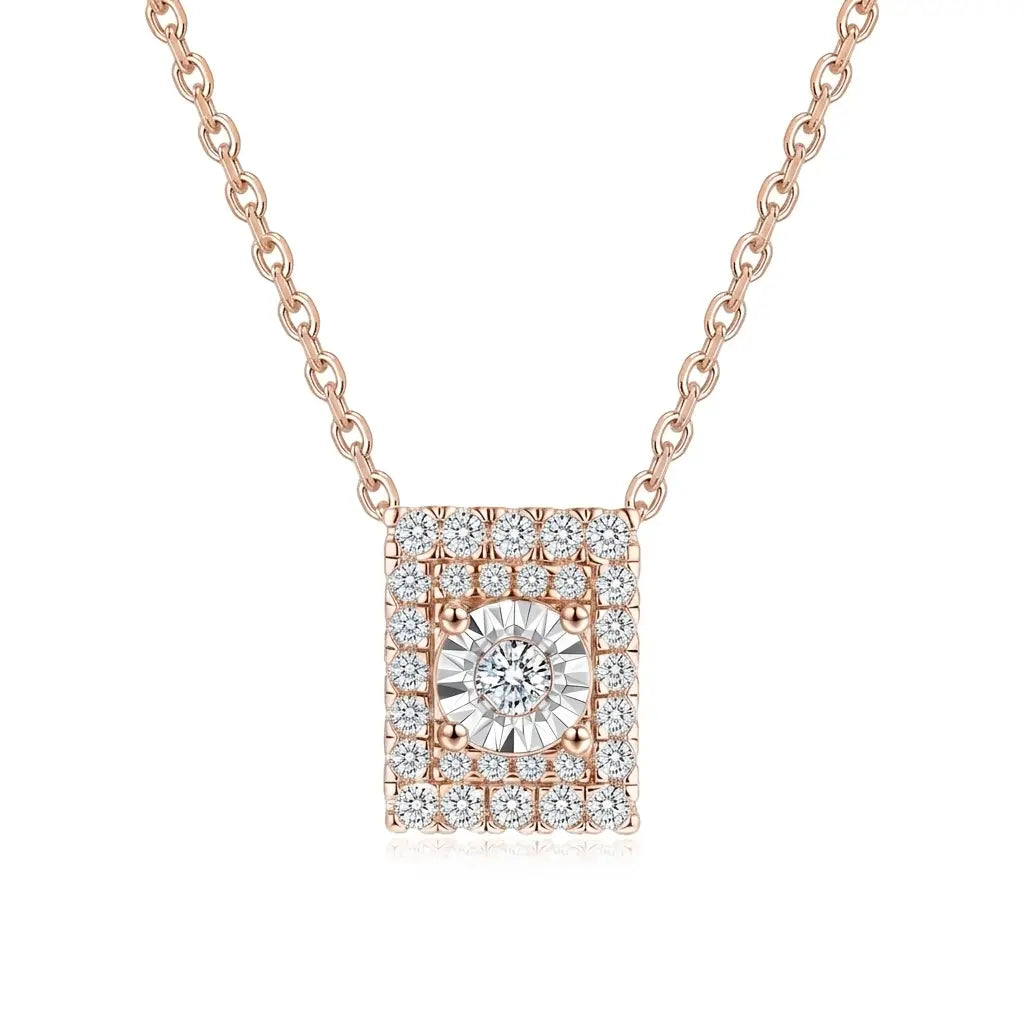 Radiant rectangle lab grown diamond pendant necklace in rose gold tone
