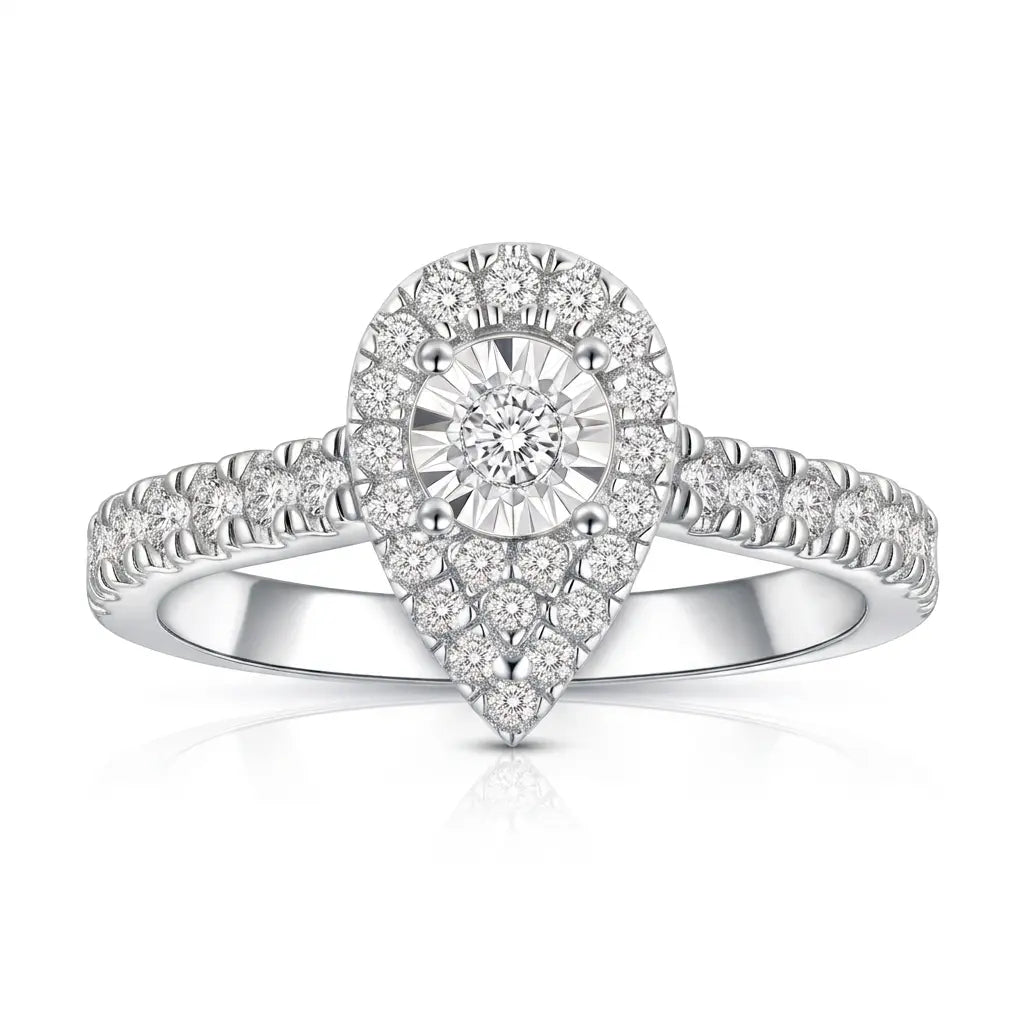Pear-Shaped Lab Grown Diamond Halo Ring in 925 Sterling Silver