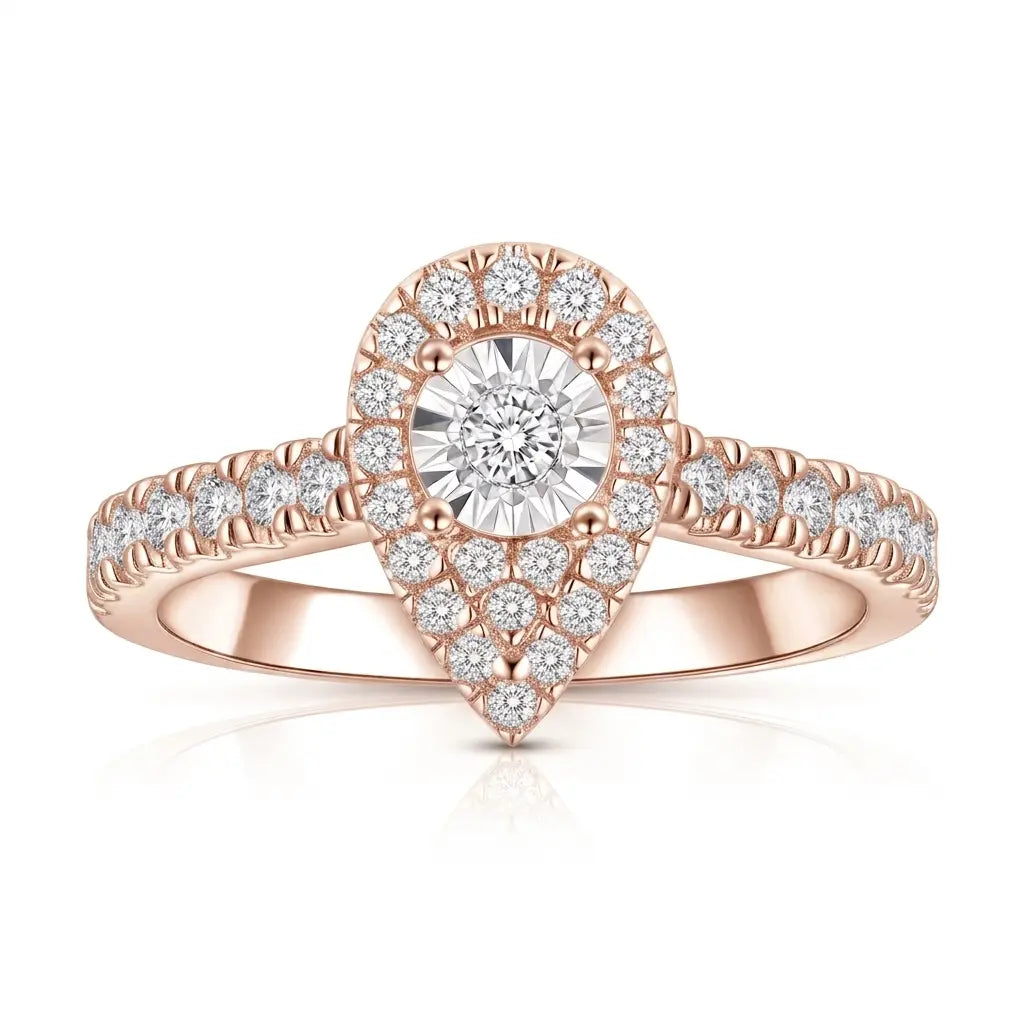 Pear-Shaped Lab Grown Diamond Halo Ring in 925 Sterling Silver