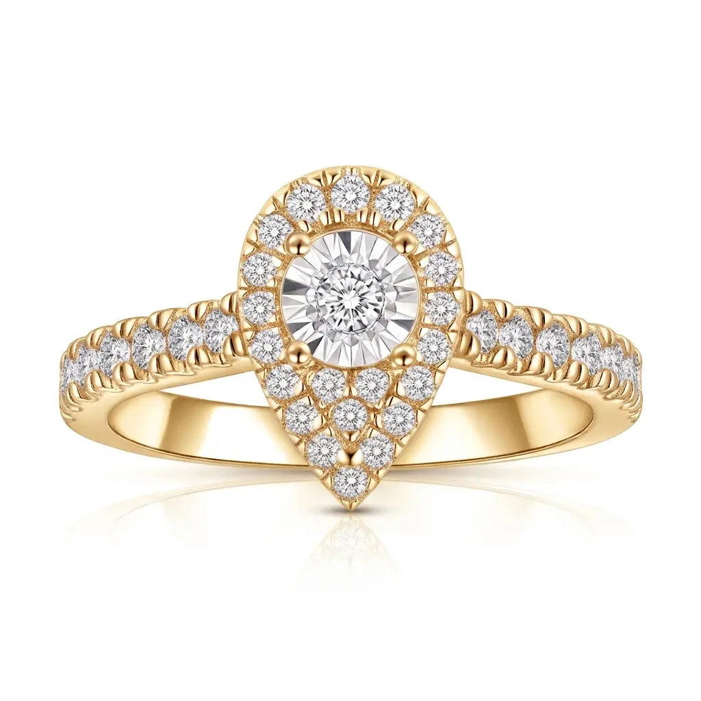 Pear-Shaped Lab Grown Diamond Halo Ring in 925 Sterling Silver