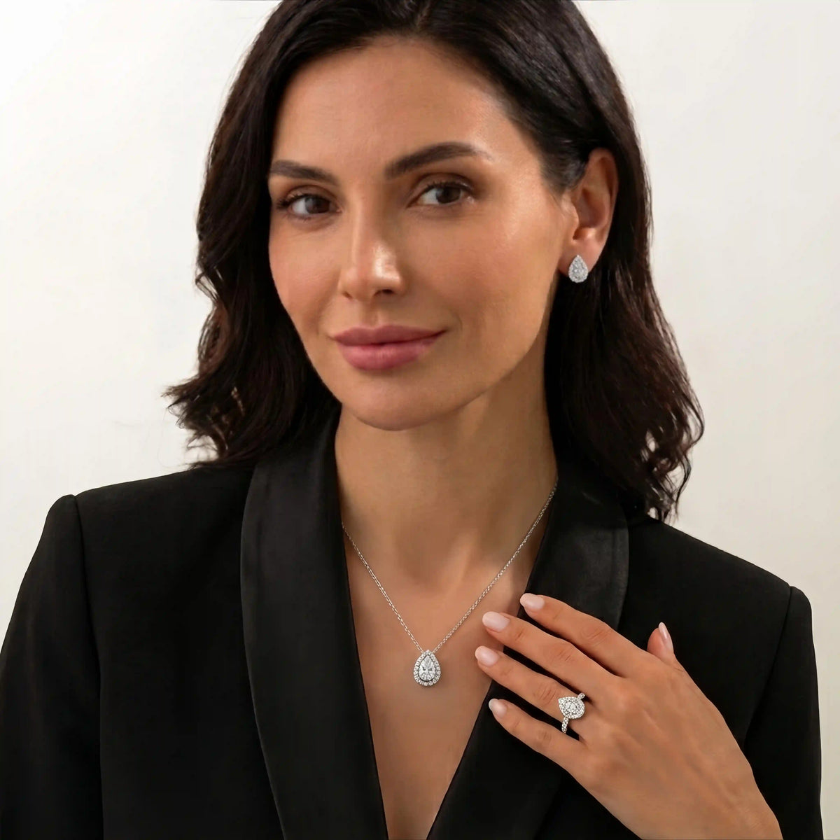 Pear-Shaped Lab Grown Diamond Halo Ring in 925 Sterling Silver